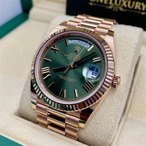 rolex day date rose gold green dial retail price|rolex rose gold 40mm president.